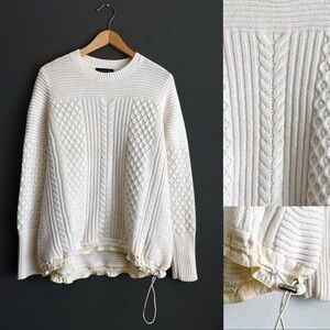 Banana Republic Mohair Wool Cream Cable Knit Pullover Crew Sweater Relaxed Fit S